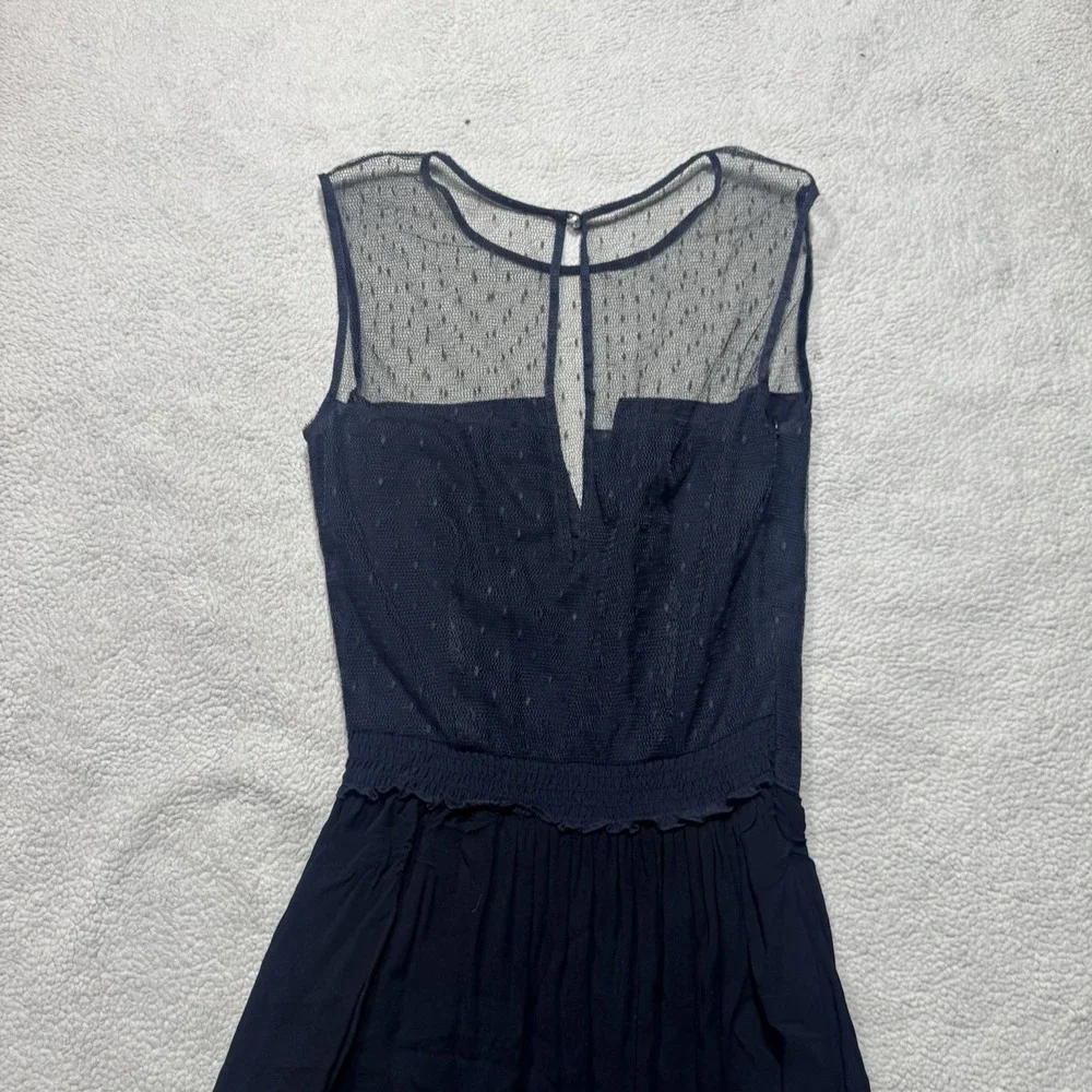 Maje Dress Womens 1 Elphage Mesh Silk Crepe Lace Tulle Dot Black Sleeveless Mini